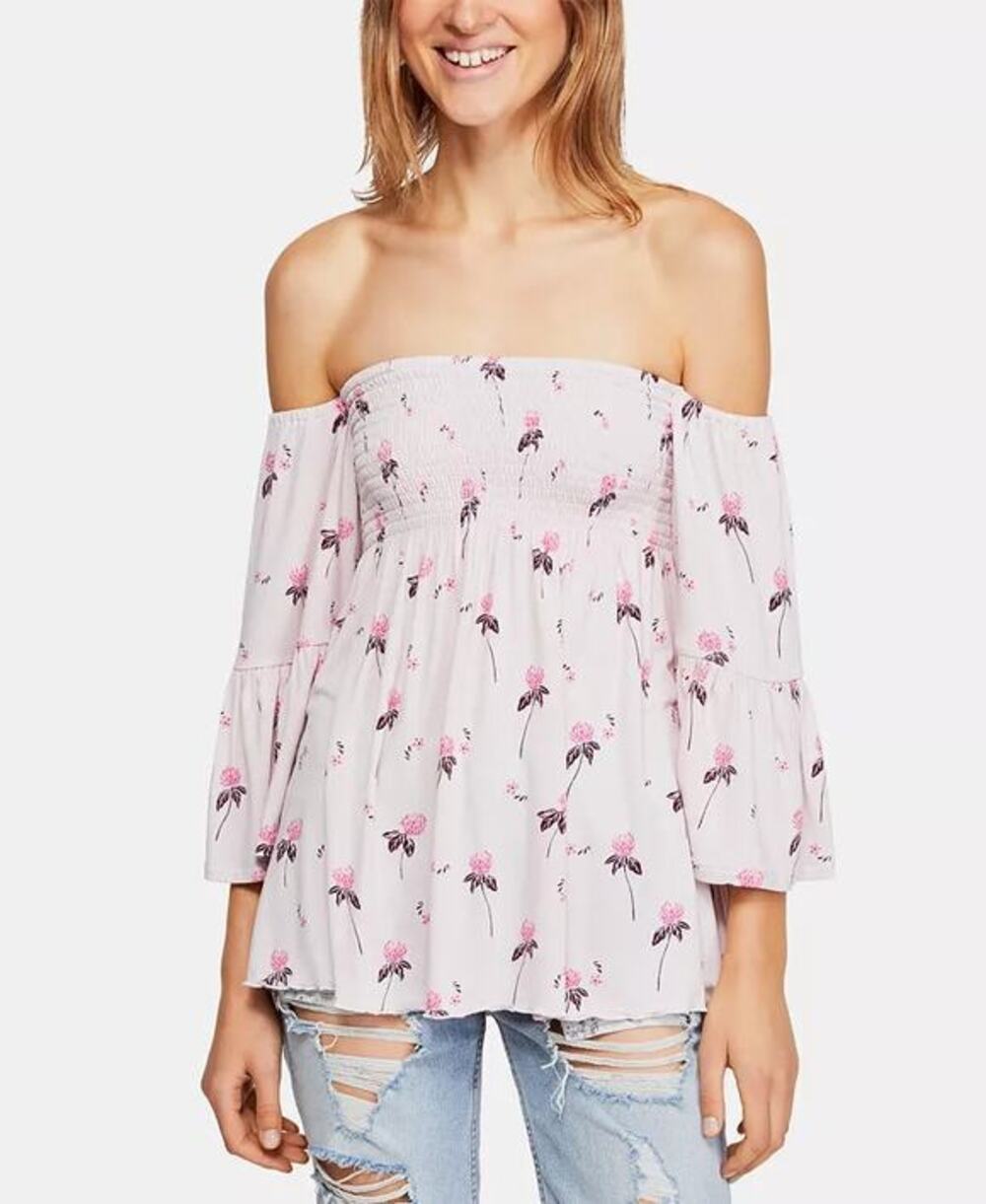 NWOT Free People Lana Off The Shoulder Pink Floral Top Blouse Tunic- small